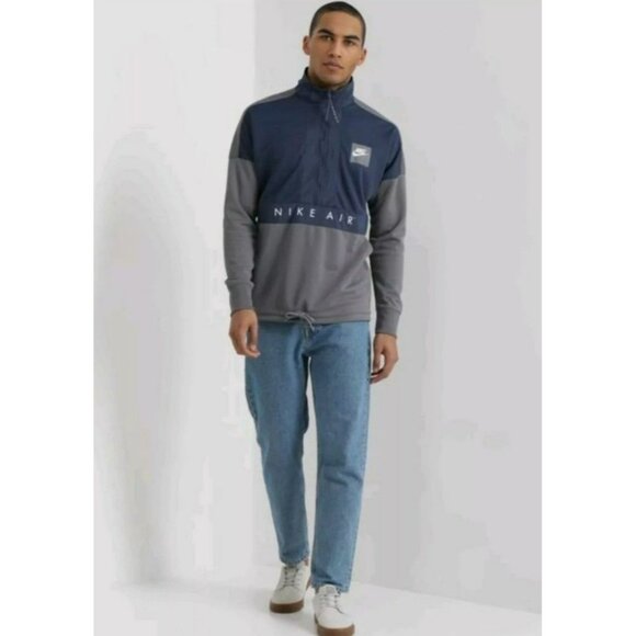 LARGE MEN'S NIKE AIR HOODIE JACKET 1/2 ZIP BLUE GRAY JACKET - Picture 5 of 9